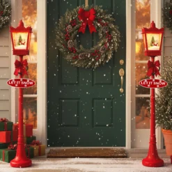 185 cm Weihnachtslaterne mit Warmweißen LED-Leuchten Straßenlampe Weihnachtsdeko