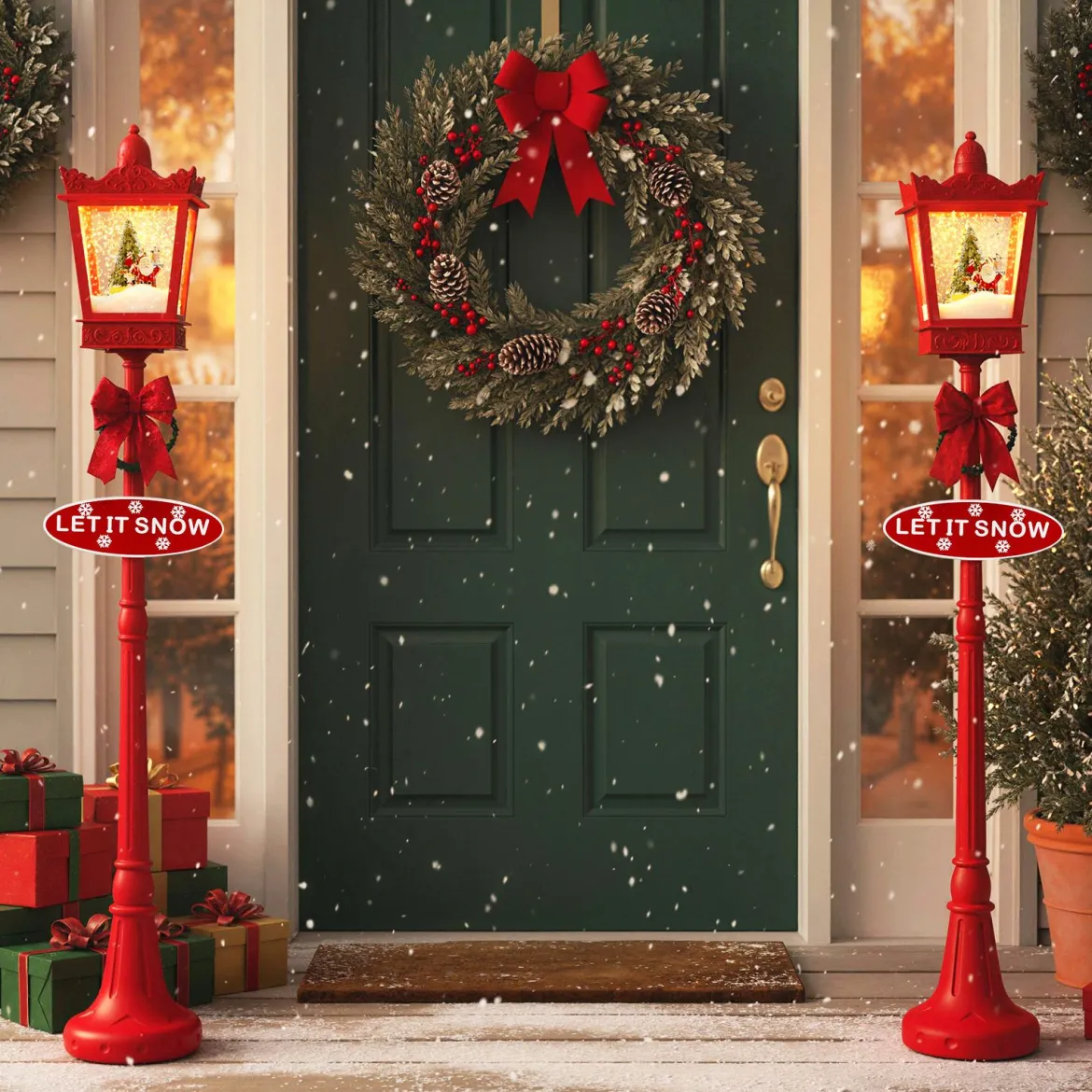 185 cm Weihnachtslaterne mit Warmweißen LED-Leuchten Straßenlampe Weihnachtsdeko