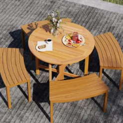 Ø 90 cm Wetterfester Gartentisch Akazienholz Klapptisch Runder Balkontisch Esstisch Natur