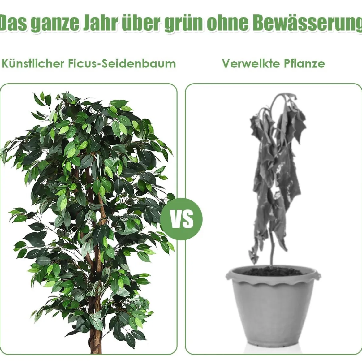 180 cm Zimmerpflanze Deko Kunstpflanze Dekopflanze mit 1008 Blätter und natürlicher Stamm
