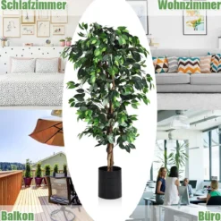 180 cm Zimmerpflanze Deko Kunstpflanze Dekopflanze mit 1008 Blätter und natürlicher Stamm
