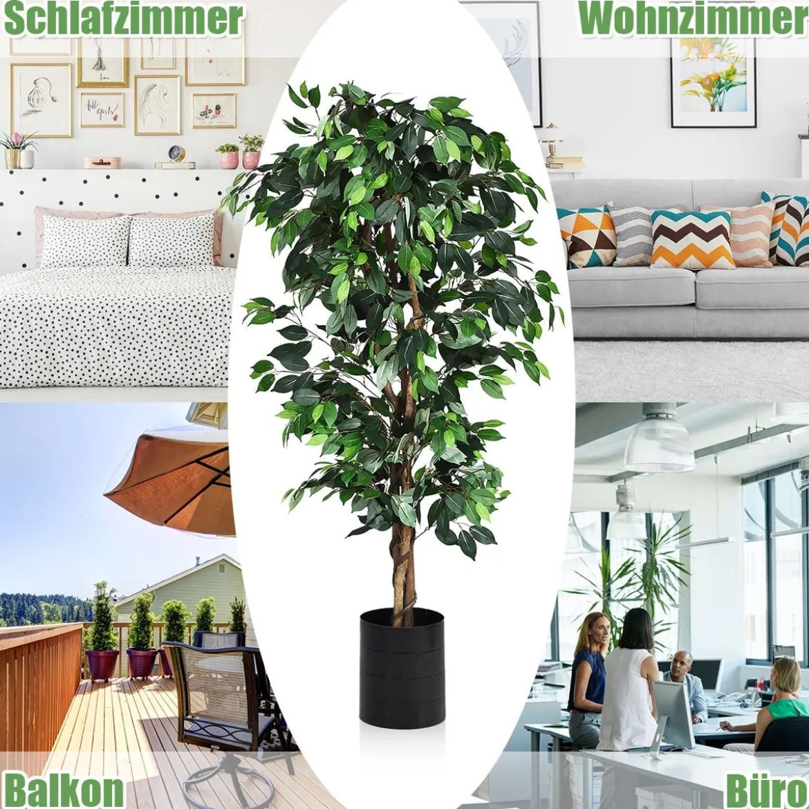 180 cm Zimmerpflanze Deko Kunstpflanze Dekopflanze mit 1008 Blätter und natürlicher Stamm