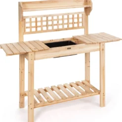 Coatway Gärtnertisch Holz Pflanztisch Garten Arbeitstisch Gartentisch multifunktionale Pflanz-Bank 101 x 45 x 141 cm