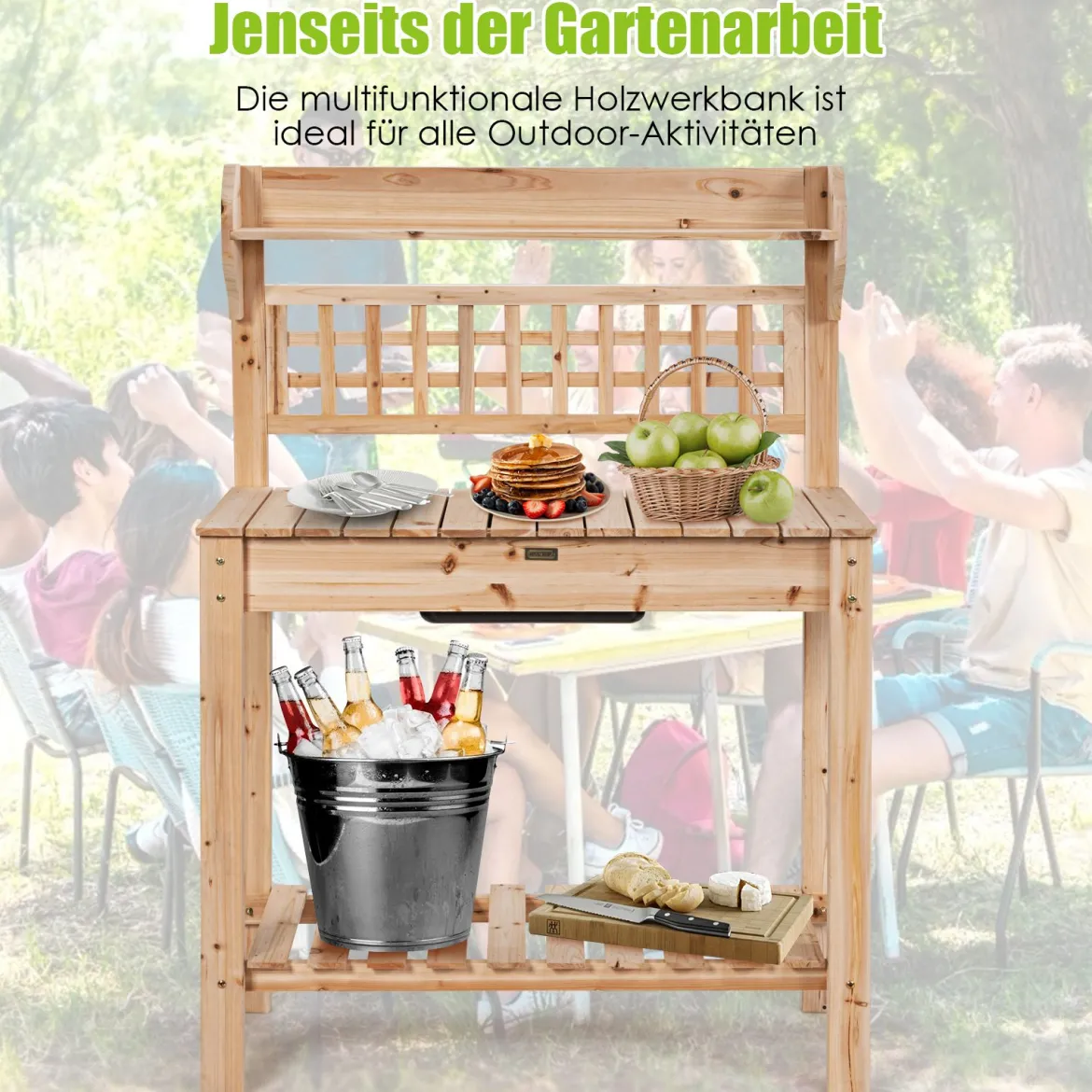 Coatway Gärtnertisch Holz Pflanztisch Garten Arbeitstisch Gartentisch multifunktionale Pflanz-Bank 101 x 45 x 141 cm