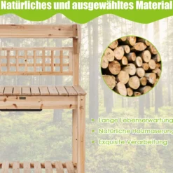 Coatway Gärtnertisch Holz Pflanztisch Garten Arbeitstisch Gartentisch multifunktionale Pflanz-Bank 101 x 45 x 141 cm