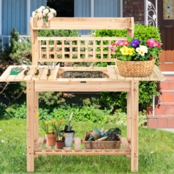 Coatway Gärtnertisch Holz Pflanztisch Garten Arbeitstisch Gartentisch multifunktionale Pflanz-Bank 101 x 45 x 141 cm