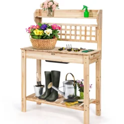 Coatway Gärtnertisch Holz Pflanztisch Garten Arbeitstisch Gartentisch multifunktionale Pflanz-Bank 101 x 45 x 141 cm