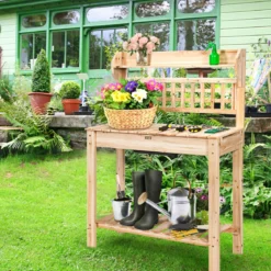 Coatway Gärtnertisch Holz Pflanztisch Garten Arbeitstisch Gartentisch multifunktionale Pflanz-Bank 101 x 45 x 141 cm