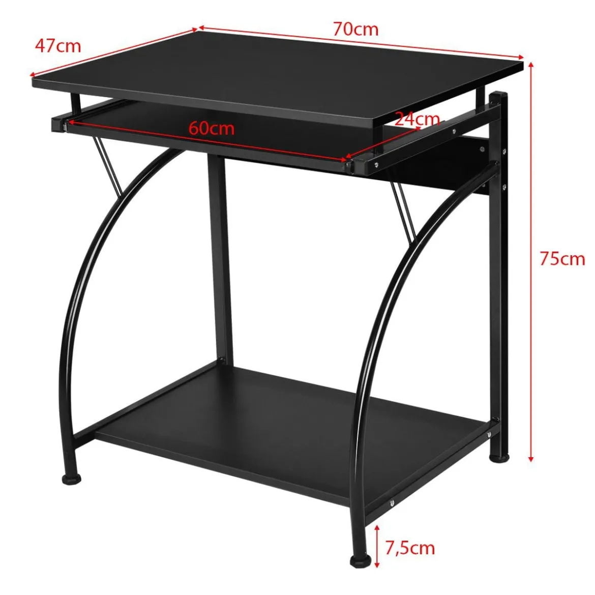 Computer-Schreibtisch Gaming-Tisch mit Tastaturfach & CPU-Halterun höhenverstellbar 70 x 47 x 75 cm Schwarz
