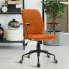 Computerstuhl aus Samt mit mittlerer Rückenlehne gepolstertem Sitz Armlehnen aus Gummiholz Orange