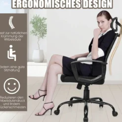 ComputerstuhlErgonomischer Netz-Bürostuhl mit Lumbalstütze 70 x 70 x 116-126 cm Schwarz