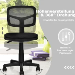 Computerstuhl höhenverstellbar Low-Back-Bürostuhl moderner Lederstuhl 50 x 50 x 79-91 cm Schwarz