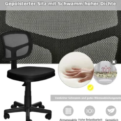 Computerstuhl höhenverstellbar Low-Back-Bürostuhl moderner Lederstuhl 50 x 50 x 79-91 cm Schwarz