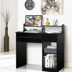 Computertisch Ablage Schreibtisch Bürotisch Laptoptisch mit Aufbewahrungsschublade Schwarz