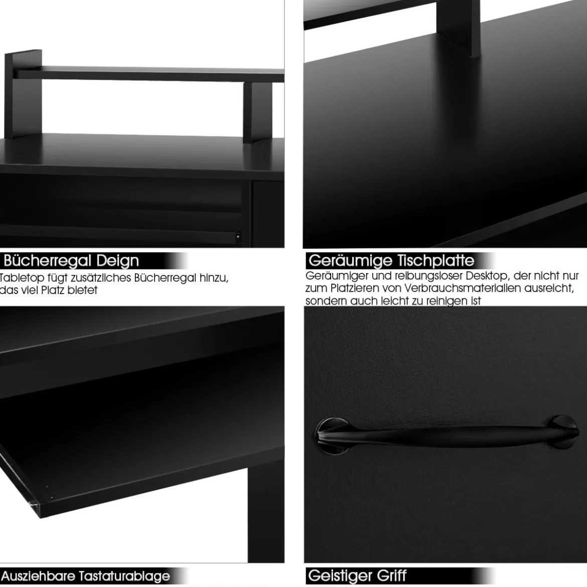 Computertisch Ablage Schreibtisch Bürotisch Laptoptisch mit Aufbewahrungsschublade Schwarz