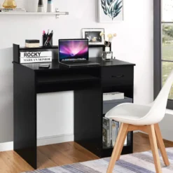 Computertisch Ablage Schreibtisch Bürotisch Laptoptisch mit Aufbewahrungsschublade Schwarz