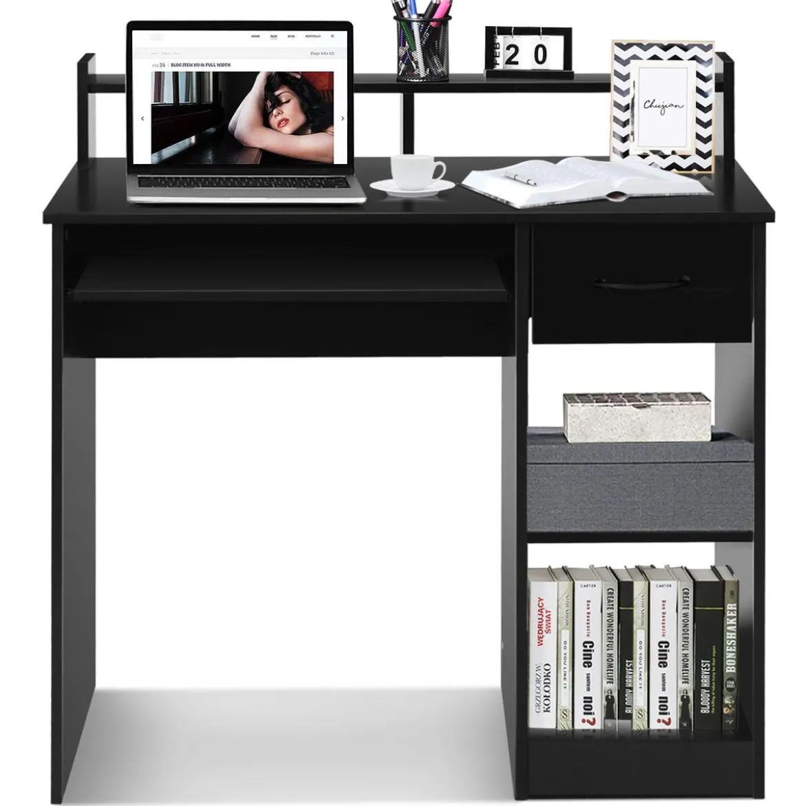 Computertisch Ablage Schreibtisch Bürotisch Laptoptisch mit Aufbewahrungsschublade Schwarz