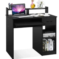 Computertisch Ablage Schreibtisch Bürotisch Laptoptisch mit Aufbewahrungsschublade Schwarz