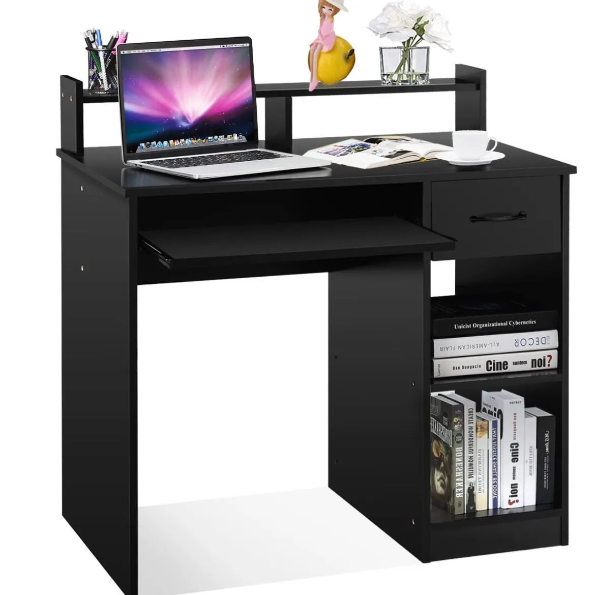 Computertisch Ablage Schreibtisch Bürotisch Laptoptisch mit Aufbewahrungsschublade Schwarz