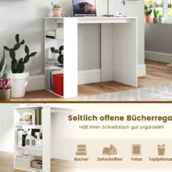 Computertisch 90 cm Schreibtisch mit Bücherregal moderner und schlichter Home-Office-Schreibtisch Weiß