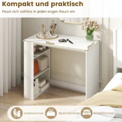 Computertisch 90 cm Schreibtisch mit Bücherregal moderner und schlichter Home-Office-Schreibtisch Weiß