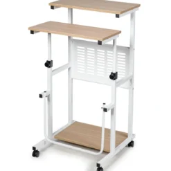 Computertisch 2-in-1 Bürotisch mit Höhenverstellbarer Tischplatte 55 x 53 x 98 cm Natur + Weiß
