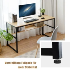 Computertisch mit Ablagefläche Metallstruktur Schreibtisch für Arbeitszimmer Office Schlafzimmer Natur