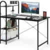 Computertisch mit Ablagefläche mit verstellbaren Untersetzern Bürotisch Homeoffice-Schreibtisch Schwarz