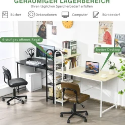 Computertisch mit Ablagefläche mit verstellbaren Untersetzern Bürotisch Homeoffice-Schreibtisch Schwarz