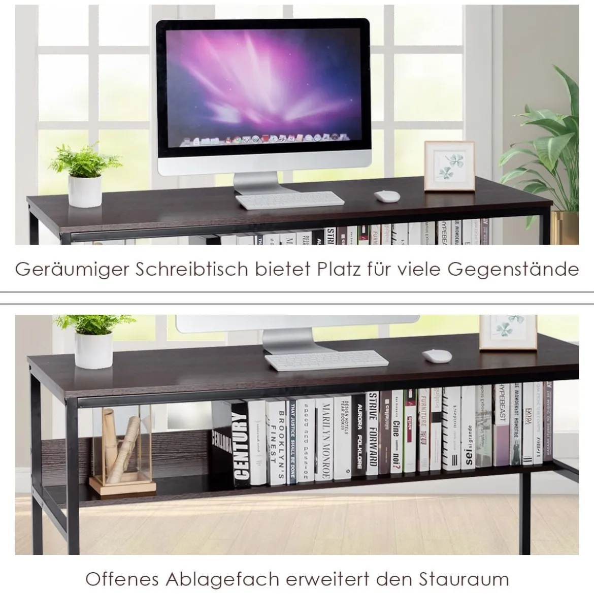 Computertisch mit Ablagefläche Metallstruktur Schreibtisch für Arbeitszimmer Office Schlafzimmer Braun