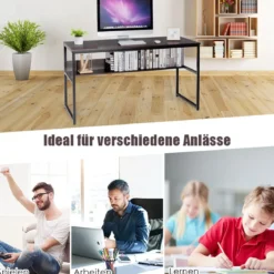 Computertisch mit Ablagefläche Metallstruktur Schreibtisch für Arbeitszimmer Office Schlafzimmer Braun
