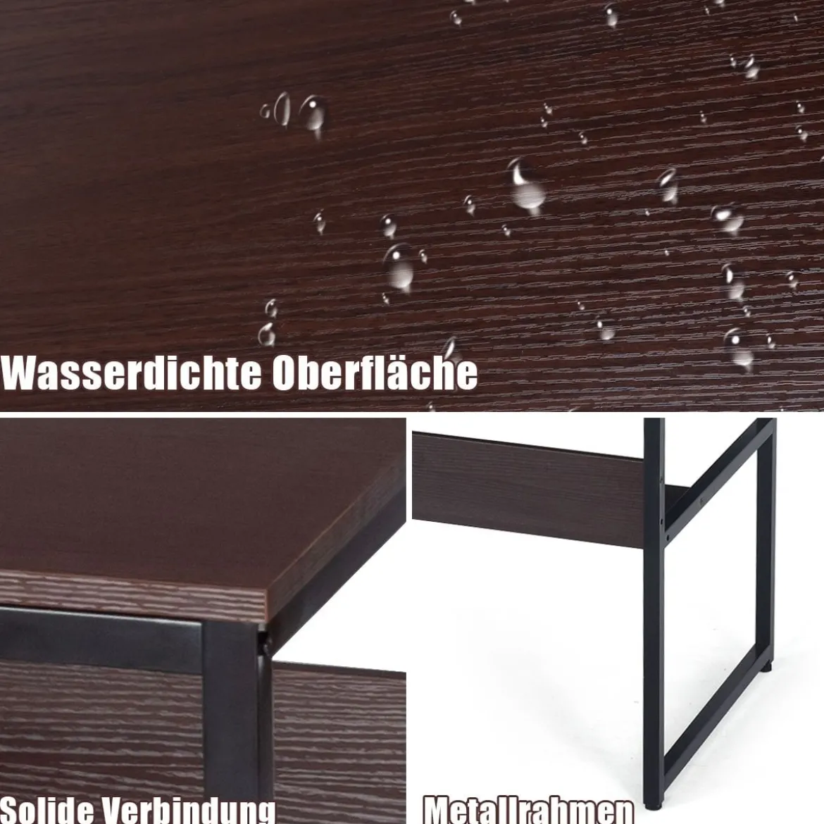 Computertisch mit Ablagefläche Metallstruktur Schreibtisch für Arbeitszimmer Office Schlafzimmer Braun