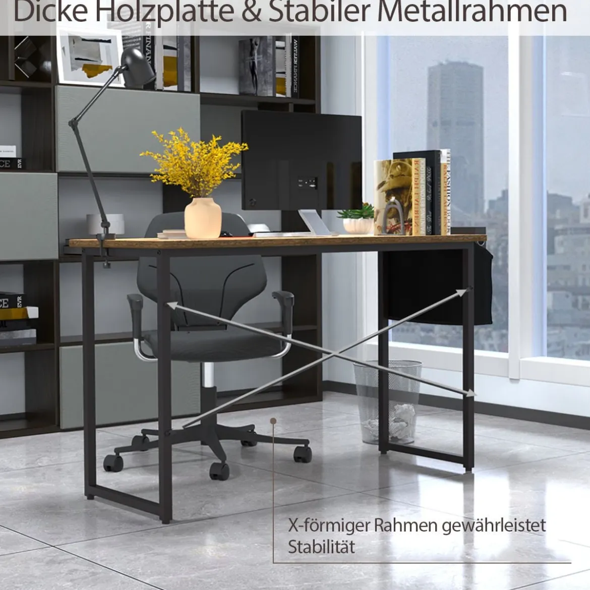 Computertisch mit Aufbewahrungsbeutel Schreibtisch aus Holz 119 X 51 X 76 cm (Rustikales Braun, L)