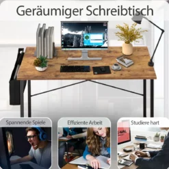 Computertisch mit Aufbewahrungsbeutel Schreibtisch aus Holz 119 X 51 X 76 cm (Rustikales Braun, L)