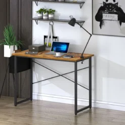 Computertisch mit Aufbewahrungsbeutel Schreibtisch aus Holz 102 X 51 X 76 cm (Rustikales Braun, M)