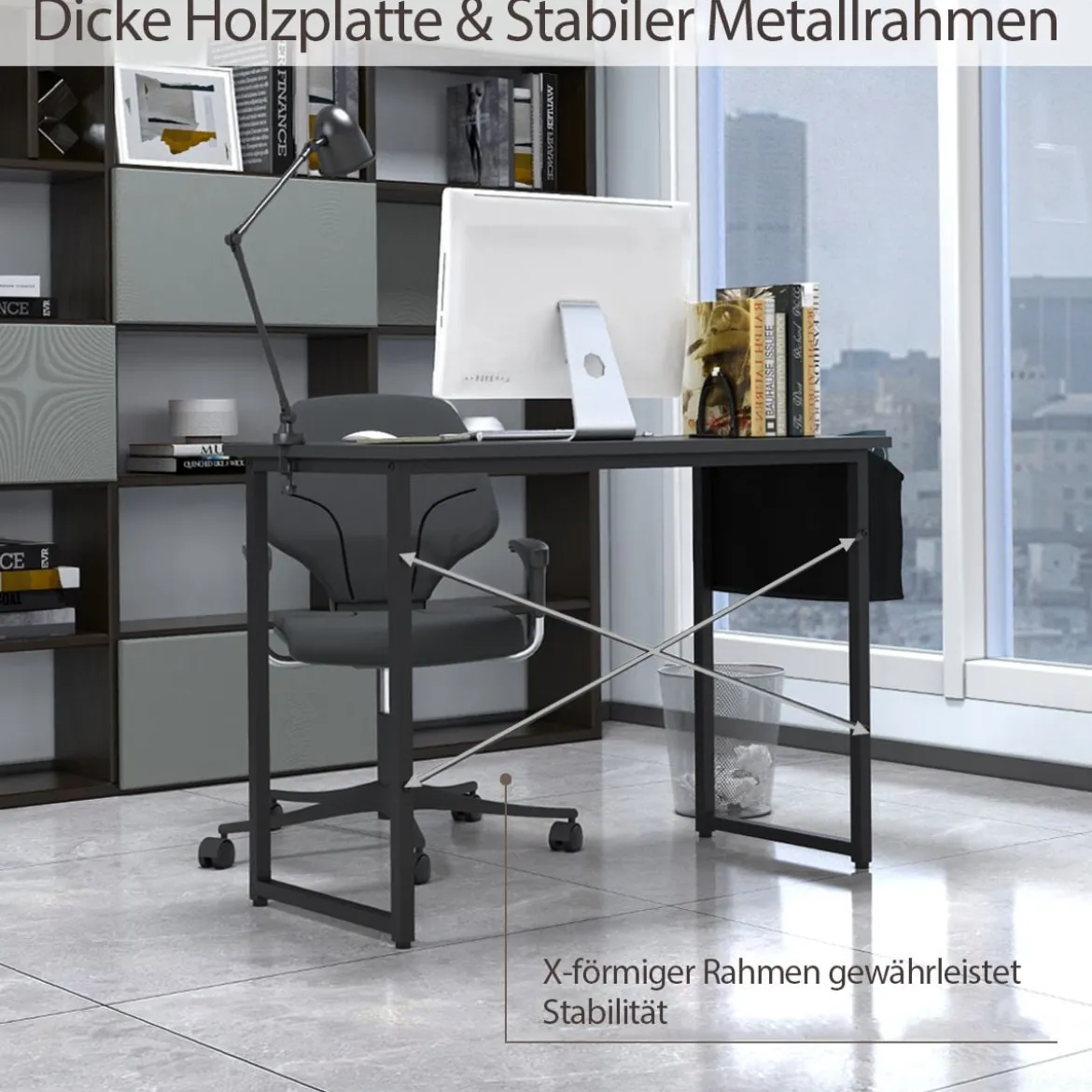 Computertisch mit Aufbewahrungsbeutel Schreibtisch aus Holz 119 X 51 X 76 cm (Schwarz, L)