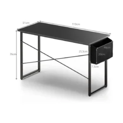 Computertisch mit Aufbewahrungsbeutel Schreibtisch aus Holz 119 X 51 X 76 cm (Schwarz, L)