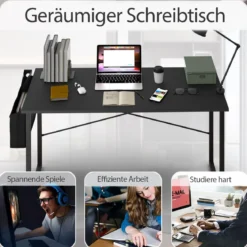 Computertisch mit Aufbewahrungsbeutel Schreibtisch aus Holz 119 X 51 X 76 cm (Schwarz, L)
