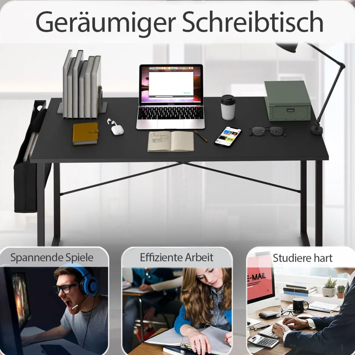 Computertisch mit Aufbewahrungsbeutel Schreibtisch aus Holz 119 X 51 X 76 cm (Schwarz, L)