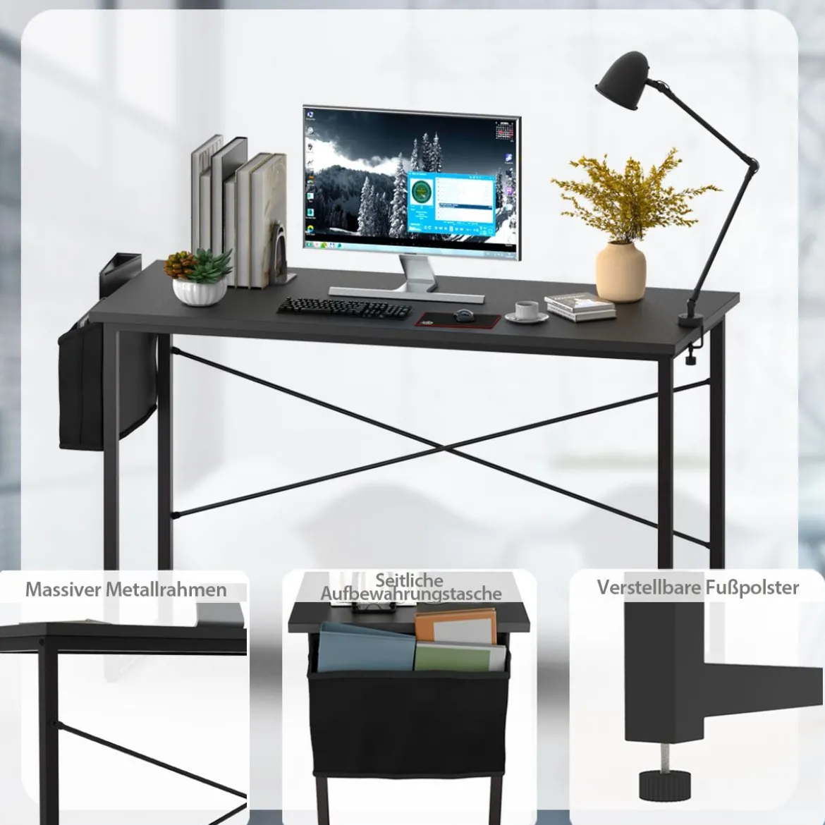 Computertisch mit Aufbewahrungsbeutel Schreibtisch aus Holz 119 X 51 X 76 cm (Schwarz, L)