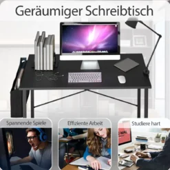 Computertisch mit Aufbewahrungsbeutel Schreibtisch aus Holz 102 X 51 X 76 cm (Schwarz, M)
