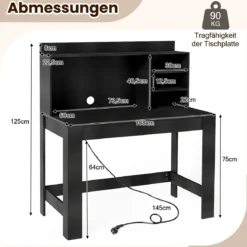 Computertisch mit Aufsatzschrank Bürotisch mit Steckdosen & Kabeldurchführung moderner Schminktisch-Schreibtisch Schwarz