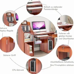 Computertisch mit Bücherregal Holzschreibtisch mit Ablagefächern und Schrank moderner Arbeitsplatz Schreibtisch für Arbeitszimmer Büro