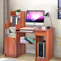 Computertisch mit Bücherregal Holzschreibtisch mit Ablagefächern und Schrank moderner Arbeitsplatz Schreibtisch für Arbeitszimmer Büro