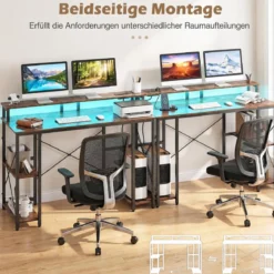 Computertisch mit LED-Beleuchtung Steckdosen & Monitorständer 120 x 50 x 87 cm