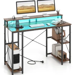 Computertisch mit LED-Beleuchtung Steckdosen & Monitorständer 120 x 50 x 87 cm