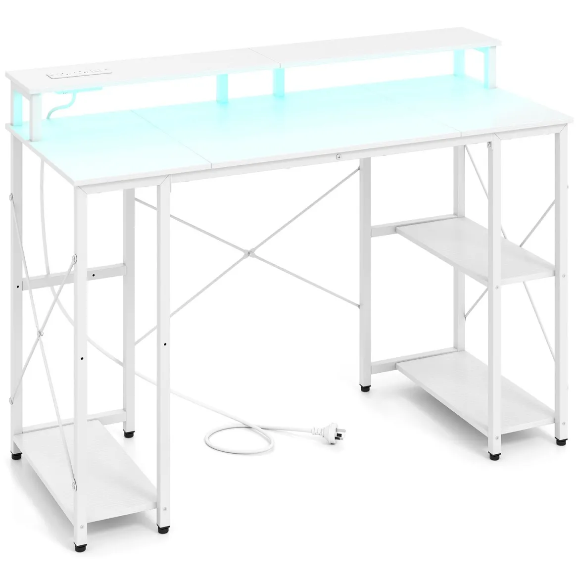 Computertisch mit LED-Beleuchtung Steckdosen & Monitorständer 120 x 50 x 87 cm