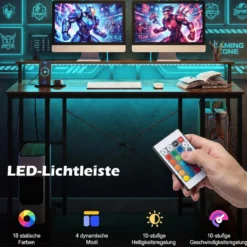 Computertisch mit LED-Beleuchtung Steckdosen & Monitorständer 120 x 50 x 87 cm