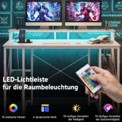 Computertisch mit LED-Beleuchtung Steckdosen & Monitorständer 120 x 50 x 87 cm