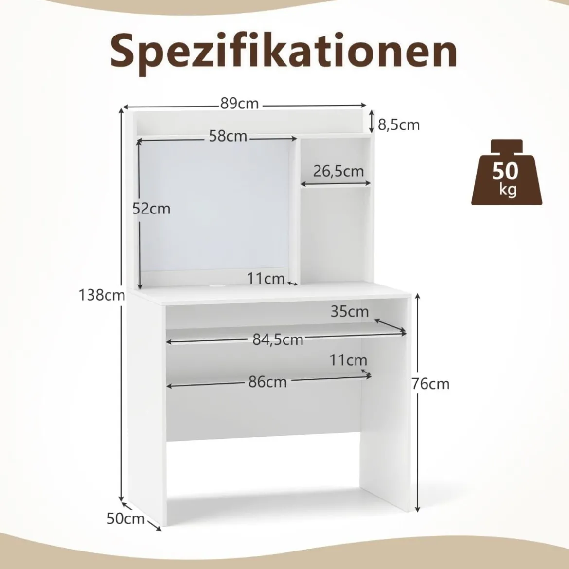 Computertisch mit Magnetischer Pinnwand Home Office Schreibtisch Modern PC Tisch Weiß